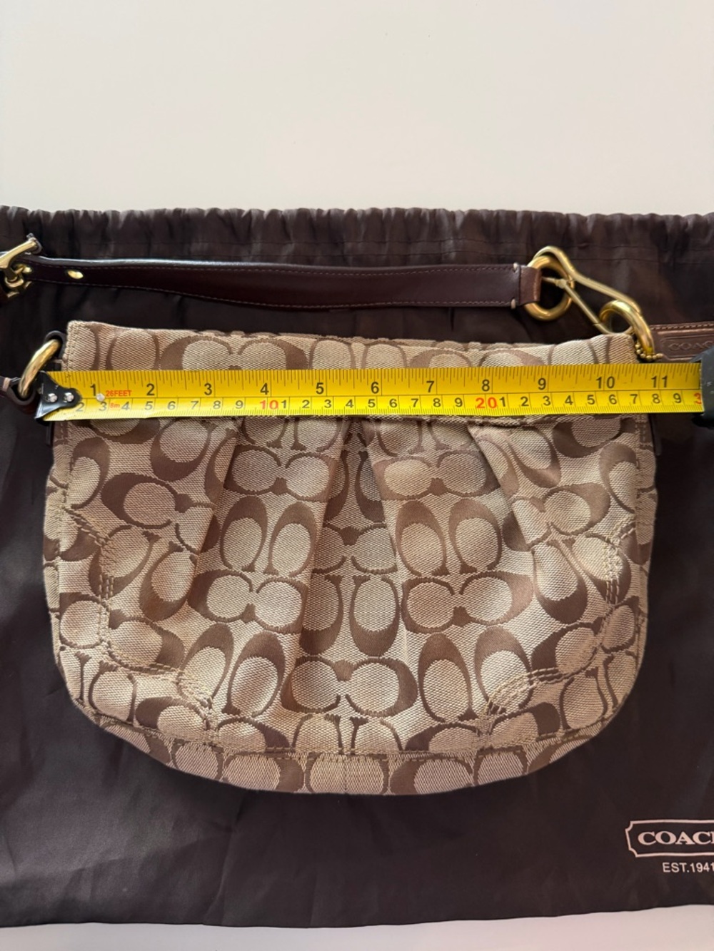 Coach Khaki and Brown Signature Shoulder Bag - Picture 7 of 10